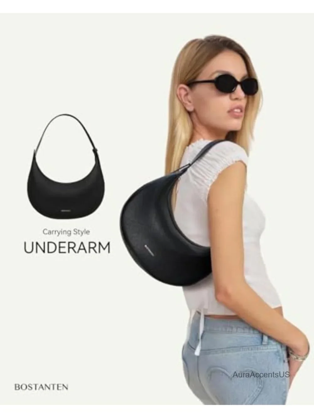 Crescent Shoulder Bag - Vegan Leather Crossbody Purse - Adjustable Strap Hobo